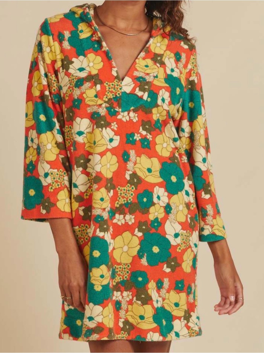 Trovata Orange Floral Mini Hooded Cabana Dress - medium